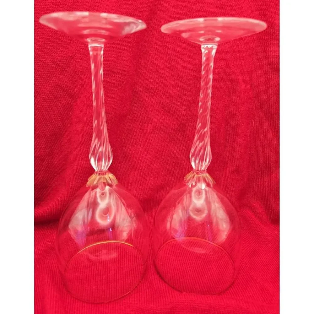 Vintage Drinkware Blown Glass Elegant Swirl Stem Gold Lenox Wine Glasses
